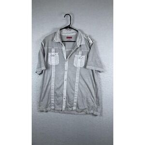 Alfani Shirt Mens 2XL Gray Short Sleeve Button Front‎ Utility Double Pocket